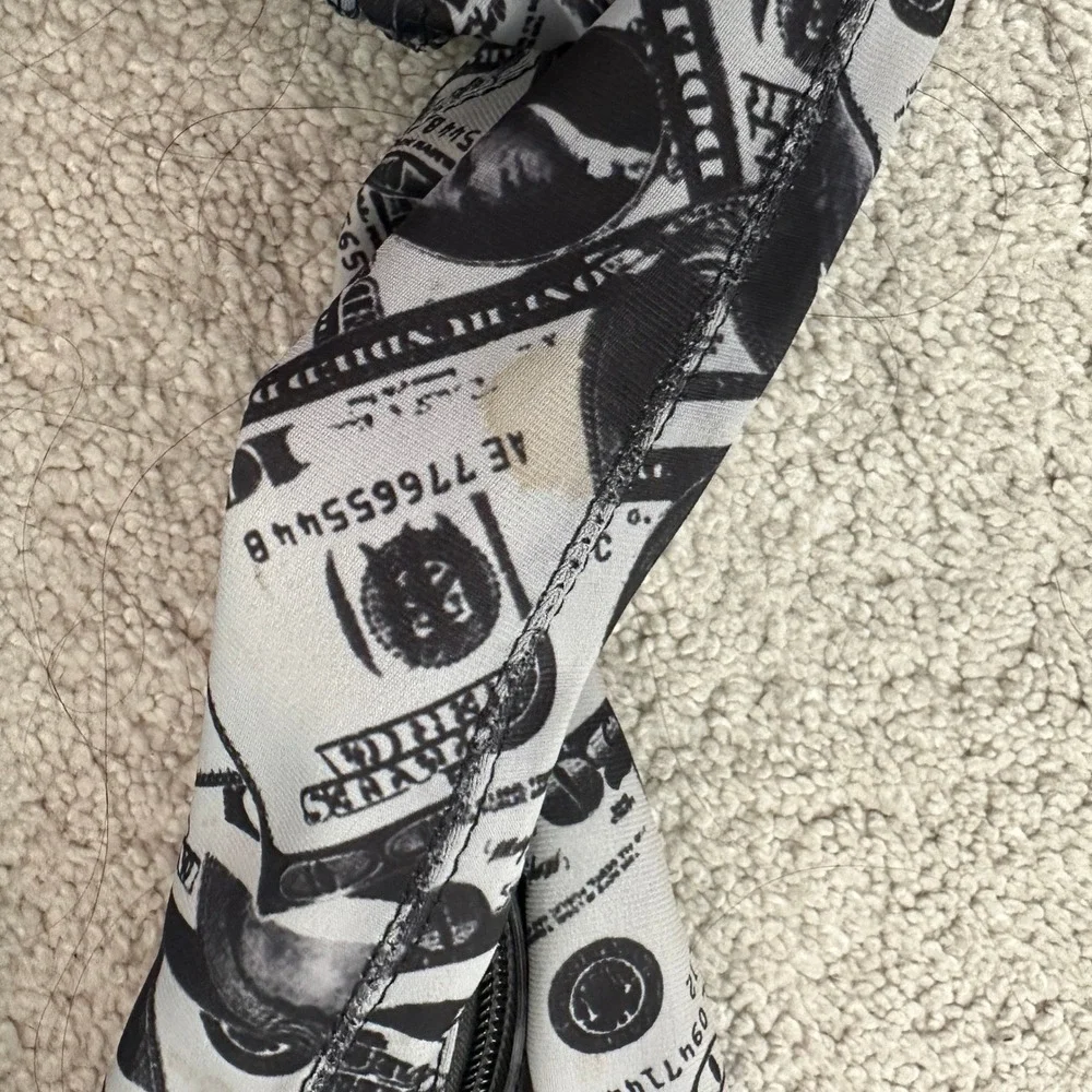 Pleaser Flamingo-3000DP Money Print Thigh High Platform Boots Black White 8 Inch